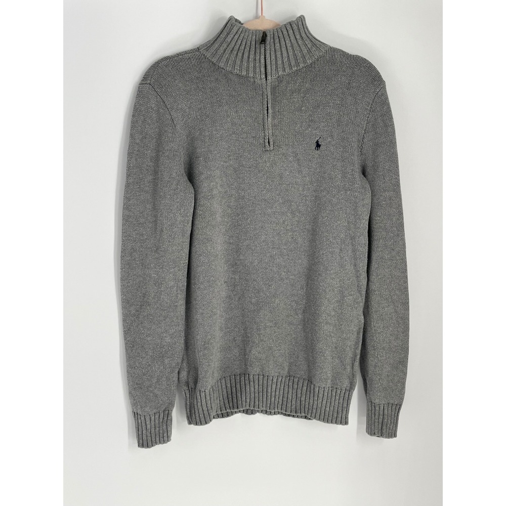 Polo Ralph Lauren Cotton Quarter Zip Shaker Knit Sweater Youth XL Gray Preppy